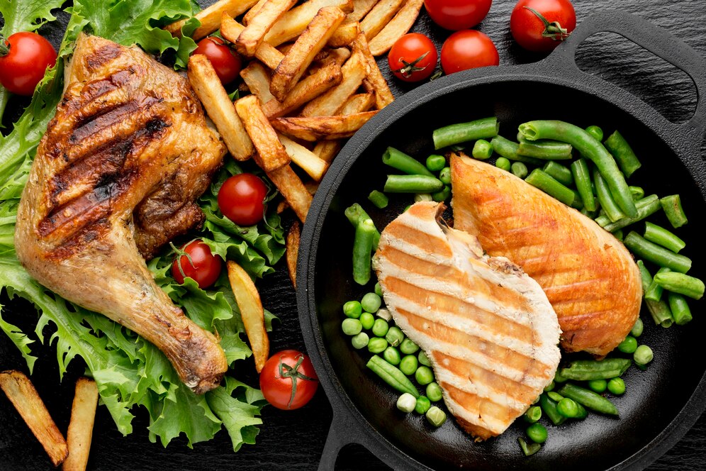 top-view-baked-chicken-cherry-tomatoes